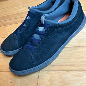 Martin Dingman Cameron Navy Blue Leather Slip On Elastic Lace Sneakers